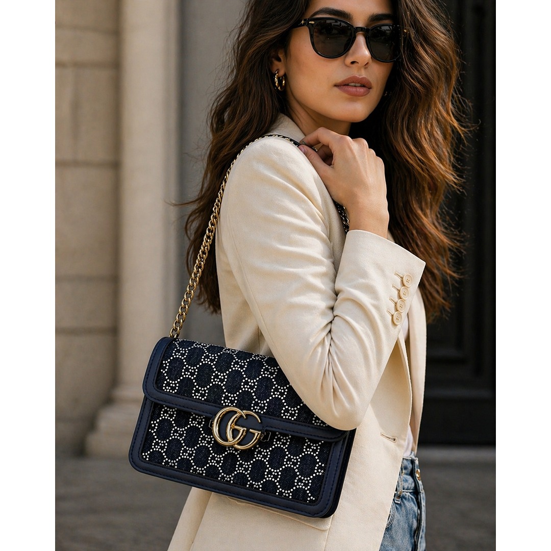 GUCCI GO SMALL GG CANVAS NAVY SHOULDER BAG