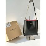 COACH BLACK MOLLIE TOWN BUCKET SIGNATURE CANVAS BAG