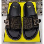 FENDI FEEL BLACK OLIVE FF BUCKLE EMBOSSED SANDAL - Image 5