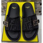 FENDI FEEL GREY BLACK FF BUCKLE EMBOSSED SANDAL - Image 5