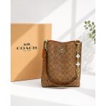 COACH BROWN MOLLIE TOWN BUCKET SIGNATURE CANVAS BAG