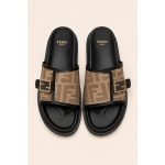 FENDI FEEL BLACK BROWN FF BUCKLE EMBOSSED SANDAL - Image 2