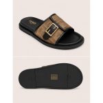 FENDI FEEL BLACK BROWN FF BUCKLE EMBOSSED SANDAL - Image 4