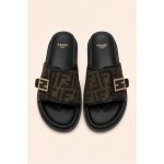 FENDI FEEL BLACK OLIVE FF BUCKLE EMBOSSED SANDAL