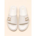 FENDI FEEL WHITE FF BUCKLE EMBOSSED SANDAL