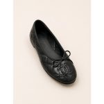 CHANEL WHTE QUILTED ALL BLACK INTERLOCKING CC BALLET FLATS.