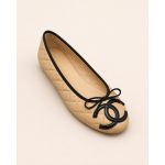 CHANEL BEIGE QUILTED INTERLOCKING CC BALLET FLATS.