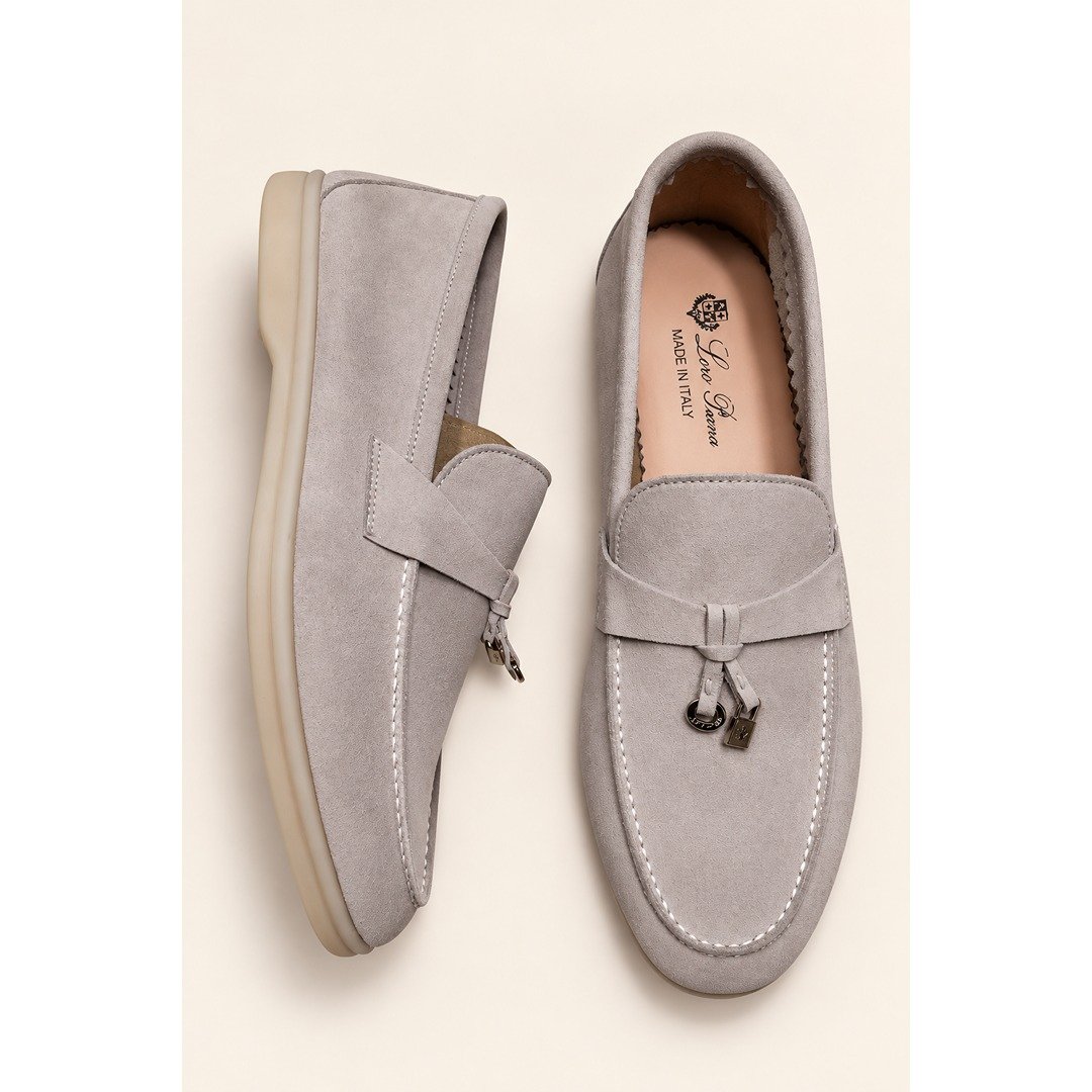 2026/10/1000765379.jpg LORO PIANA MENS CHARM BEIGE LOAFER SUEDE - Image 1