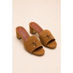 LORO PIANA SUEDE CAMEL HEEL MULE SANDAL FOR WOMEN - Image 3