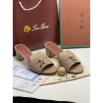 LORO PIANA SUEDE BEIGE HEEL MULE SANDAL FOR WOMEN