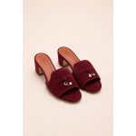 LORO PIANA SUEDE BURGUNDY HEEL MULE SANDAL FOR WOMEN - Image 2