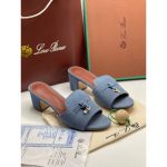 LORO PIANA SUEDE DUSTY BLUE HEEL MULE SANDAL FOR WOMEN