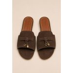 LORO PIANA SUEDE BOW FLAT SANDAL CHOCOLATE BROWN FOR WOMEN