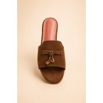 LORO PIANA SUEDE BOW FLAT SANDAL CHOCOLATE BROWN FOR WOMEN - Image 2