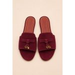 LORO PIANA SUEDE BOW FLAT SANDAL WINE FOR WOMEN - Image 2