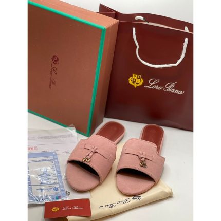 LORO PIANA SUEDE BOW FLAT SANDAL DUSTY PINK FOR WOMEN