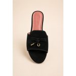 LORO PIANA SUEDE BOW FLAT SANDAL BLACK FOR WOMEN