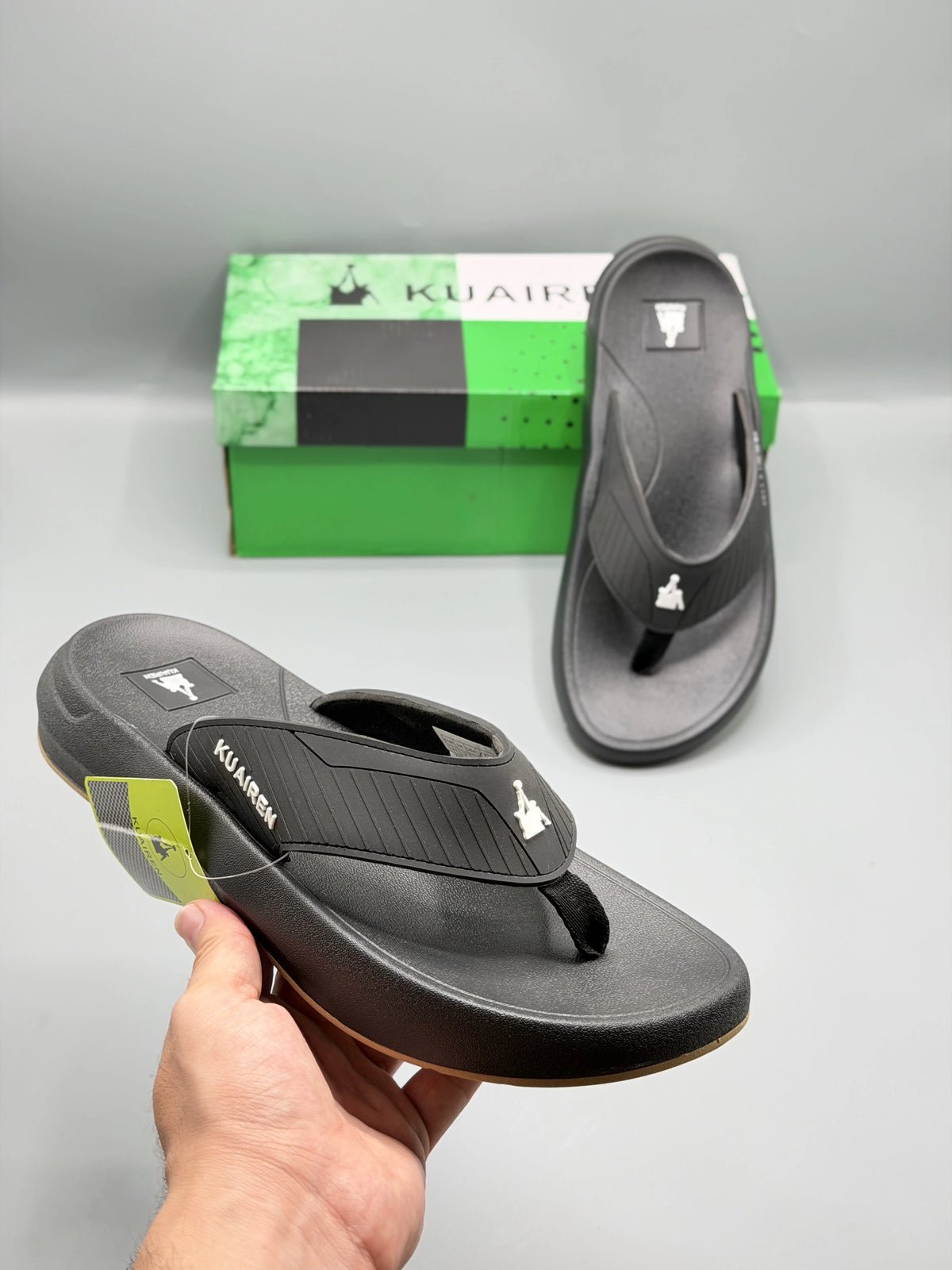 2026/10/1000777678.jpg Kuairen Comfort Flip Flops – Premium Soft Sole Slippers for Men (Black) - Image 1